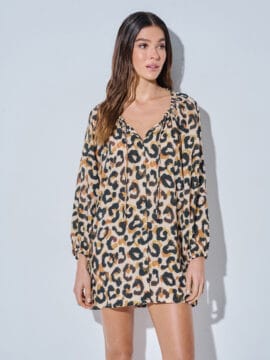 Shirtdress with lurex sparkle, animal skin pattern