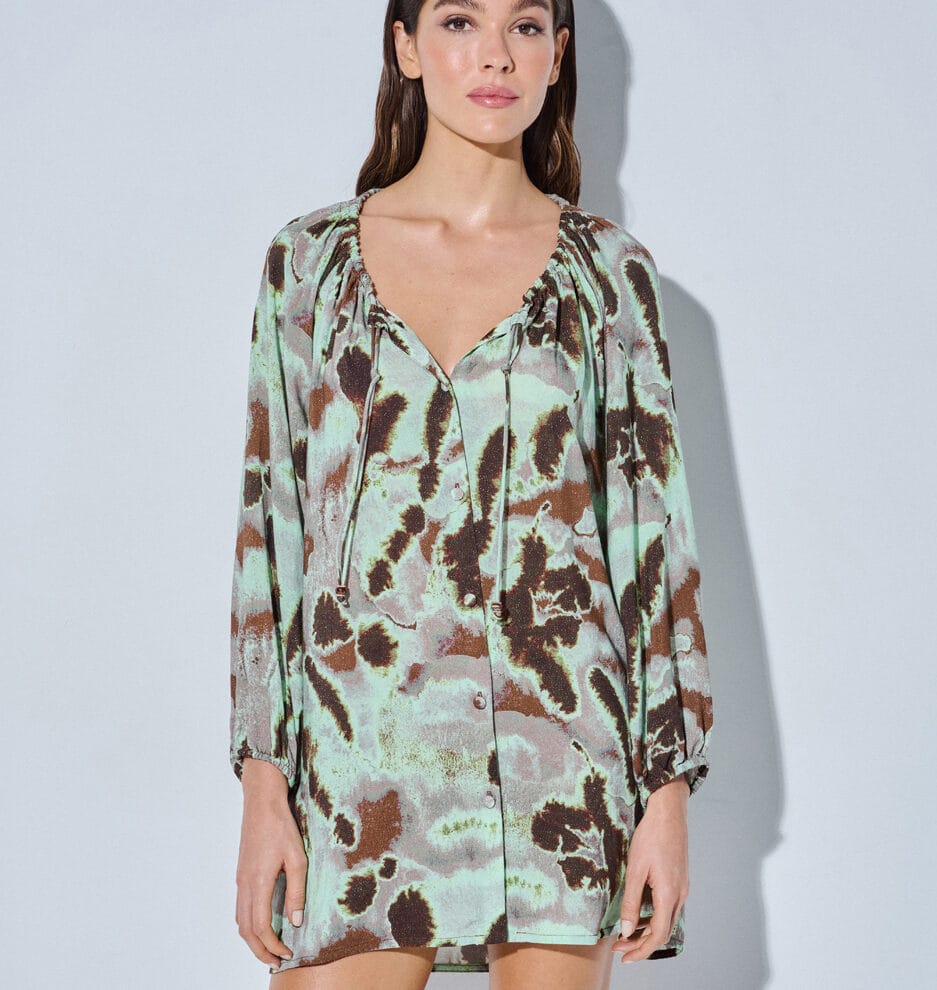 Shirtdress with lurex sparkle, abstract pattern
