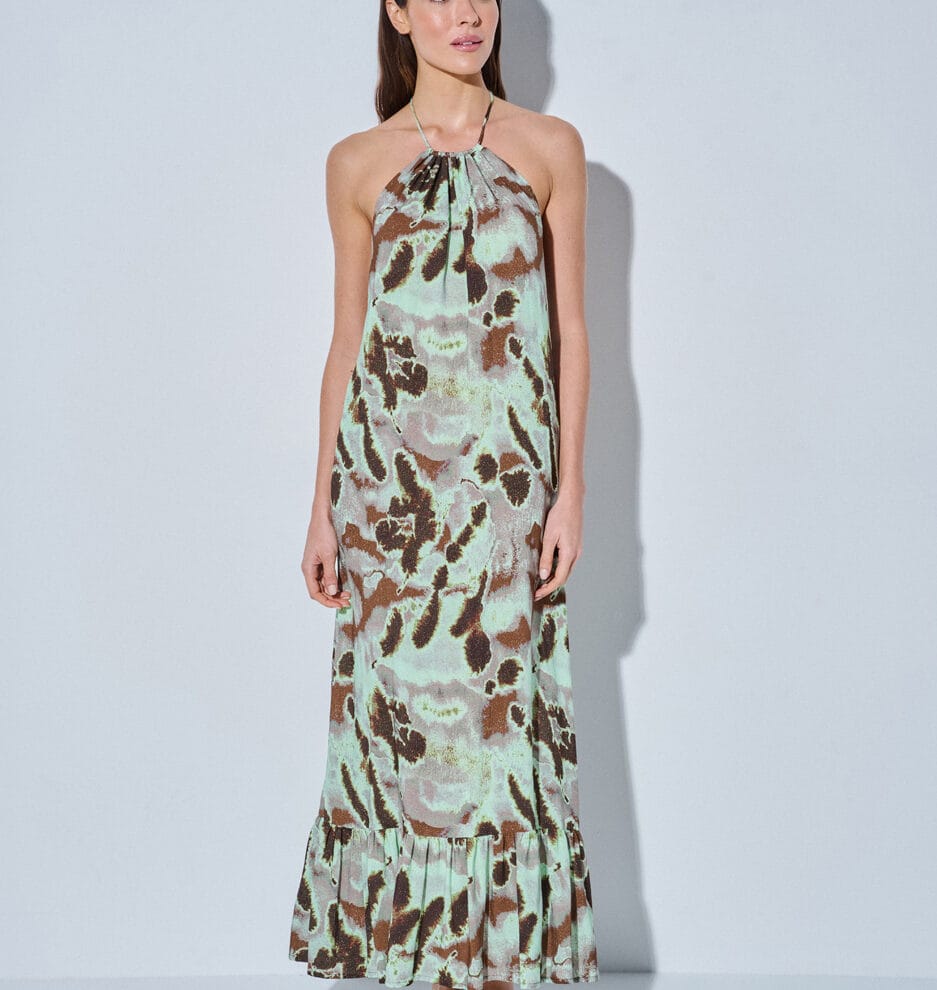 Maxi dress with lurex sparkle, abstract pattern