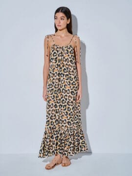 Maxi dress with lurex sparkle, animal skin pattern