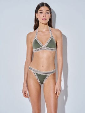 Crocheted lace bikini set of triangle and bottom, Olive