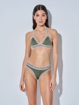 Crocheted lace bikini set of triangle and bottom, Olive