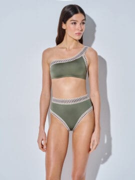 Crocheted lace bikini set of crop top and highwaisted bottom, Olive