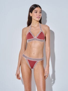 Crocheted lace bikini set of triangle and bottom, Henna