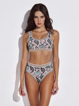 Crocheted lace Bikini set of crop top and highwaisted bottom, Snake skin pattern