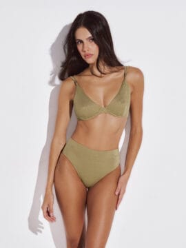 Lurex Bikini set of D cup underwired bra and bottom, Olive