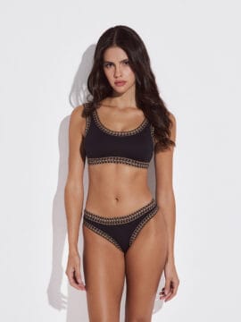 Crocheted lace Bikini set of crop top and bottom, Black