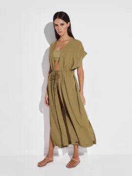 Maxi Tunic with lurex sparkle, Olive