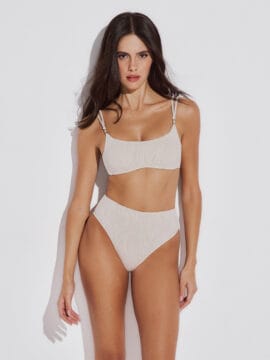 Jaquard Bikini set of crop top and highwaisted bottom, Ivory
